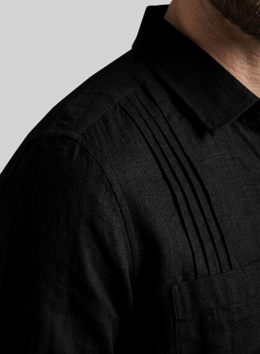 Guayabera Pure Black Linen Shirt - StudioSuits