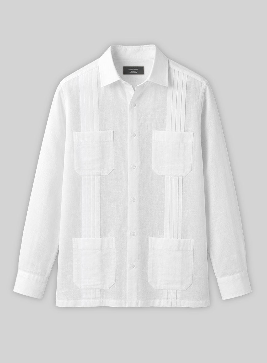 Guayabera Pure White Linen Shirt - StudioSuits