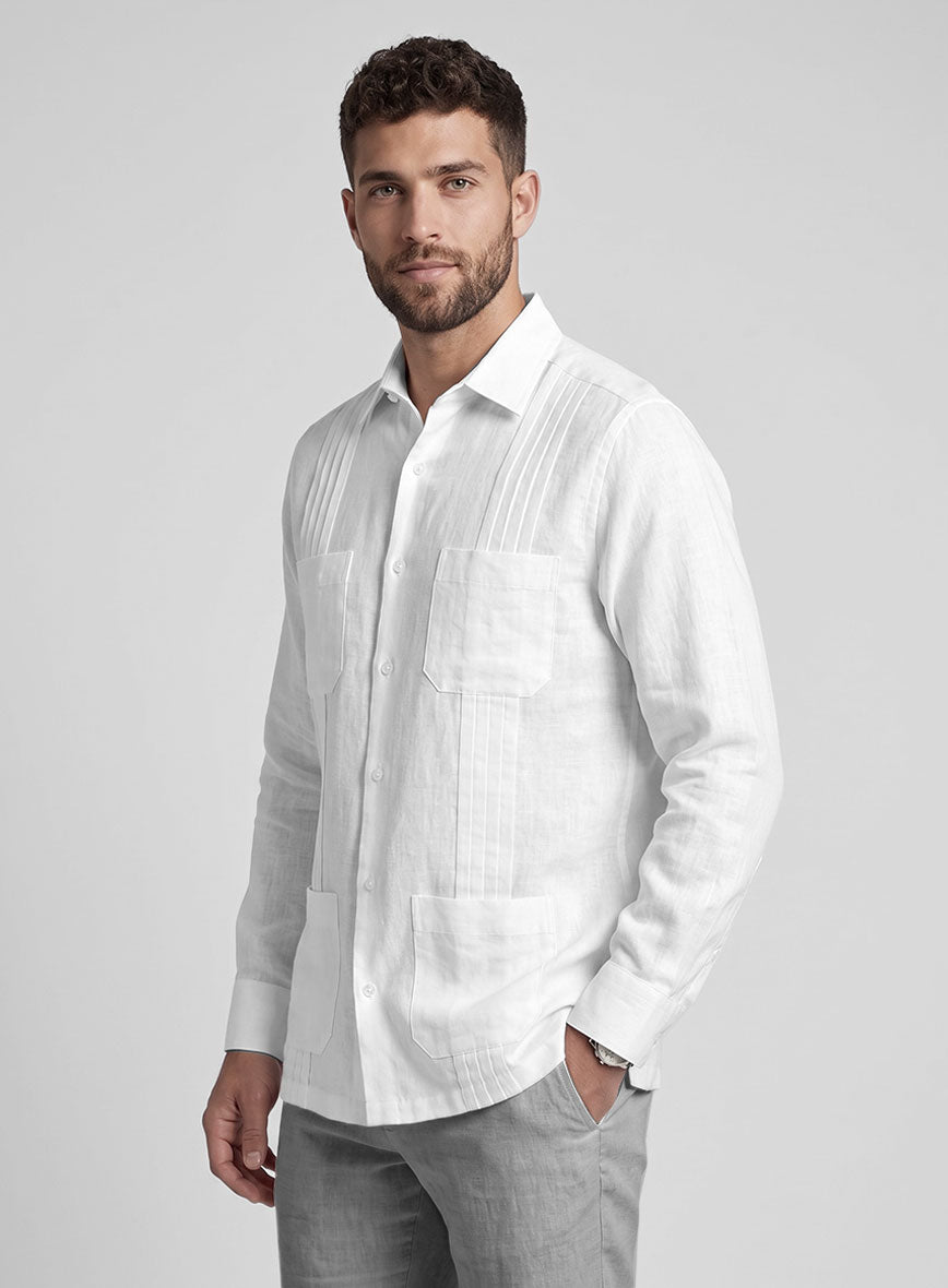 Guayabera Pure White Linen Shirt - StudioSuits