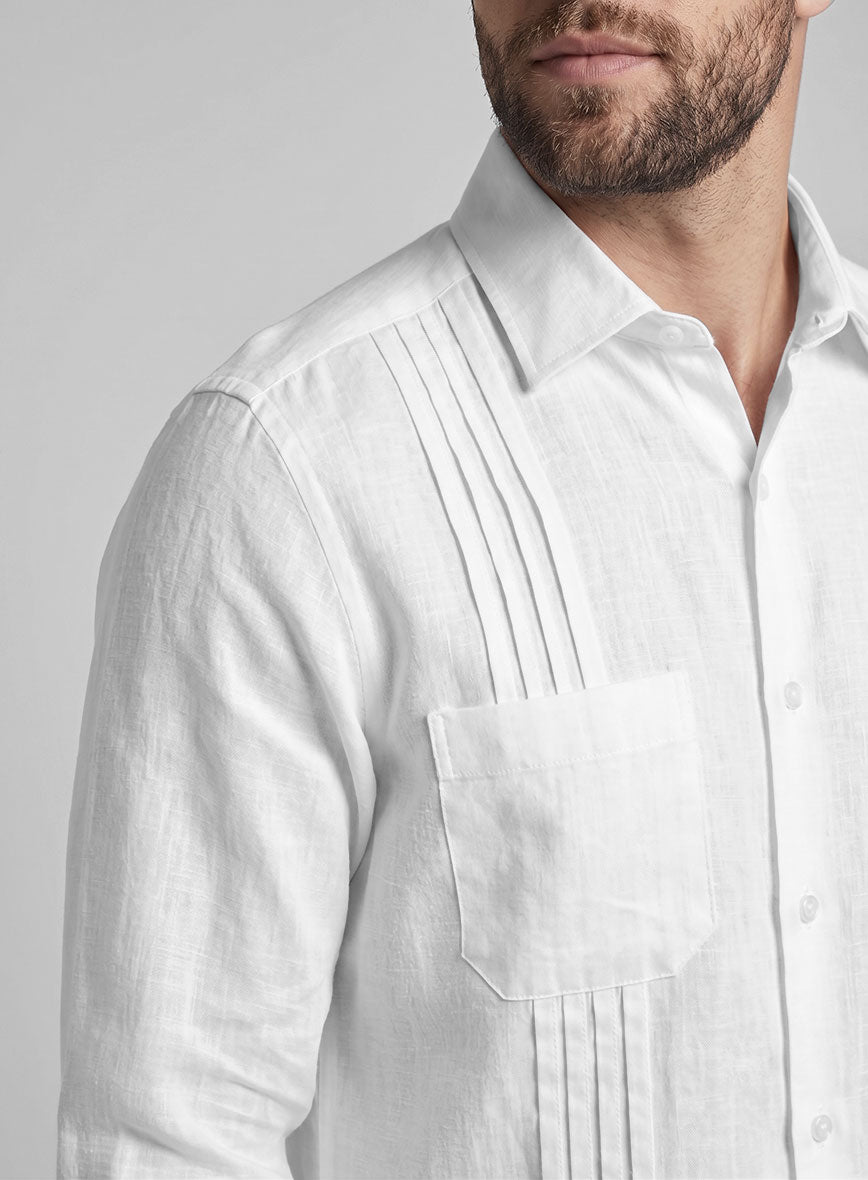 Guayabera Pure White Linen Shirt - StudioSuits