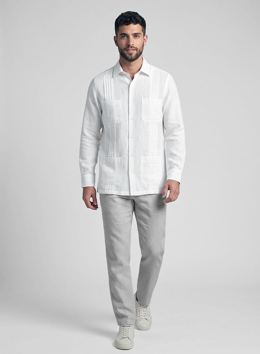 Guayabera Pure White Linen Shirt - StudioSuits