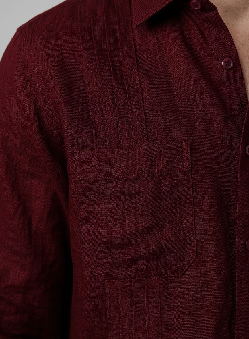 Guayabera Sangria Wine Linen Shirt - StudioSuits