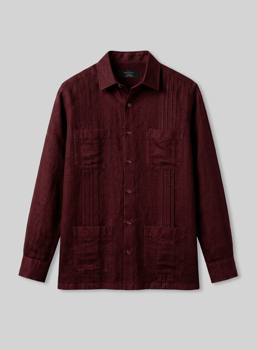 Guayabera Sangria Wine Linen Shirt - StudioSuits