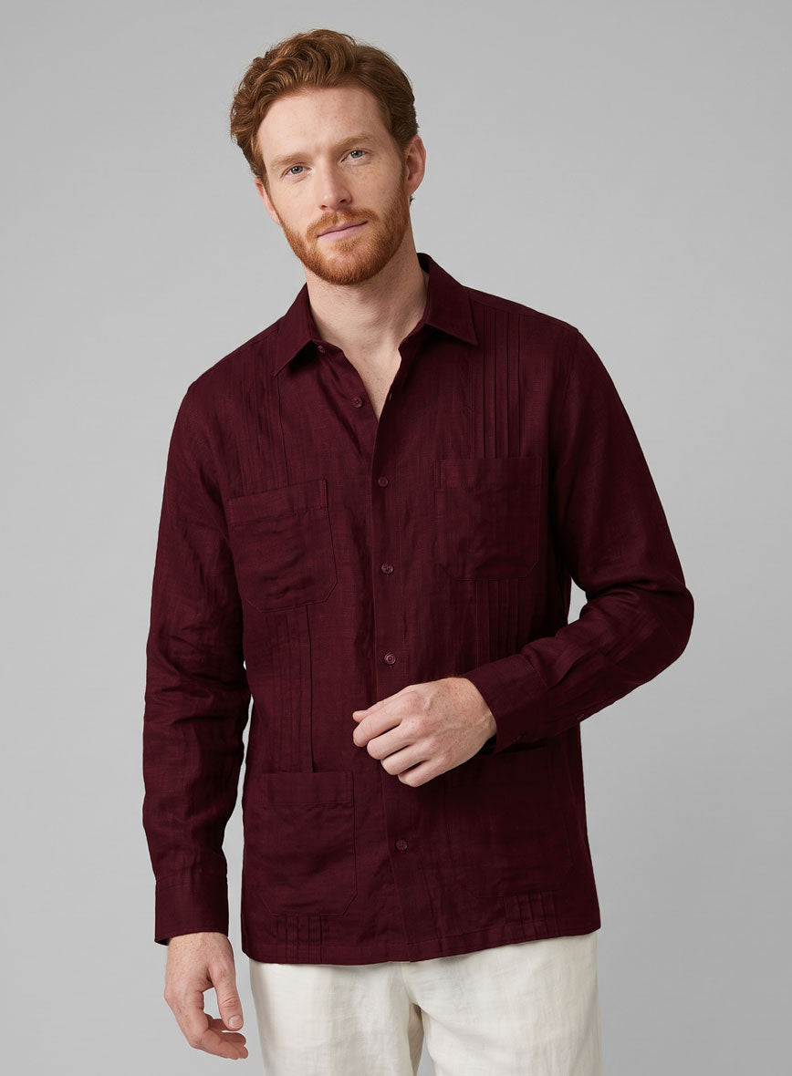Guayabera Sangria Wine Linen Shirt - StudioSuits