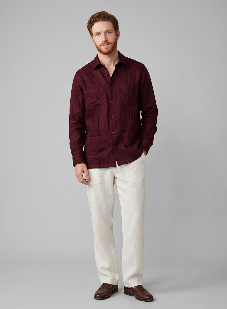 Guayabera Sangria Wine Linen Shirt - StudioSuits
