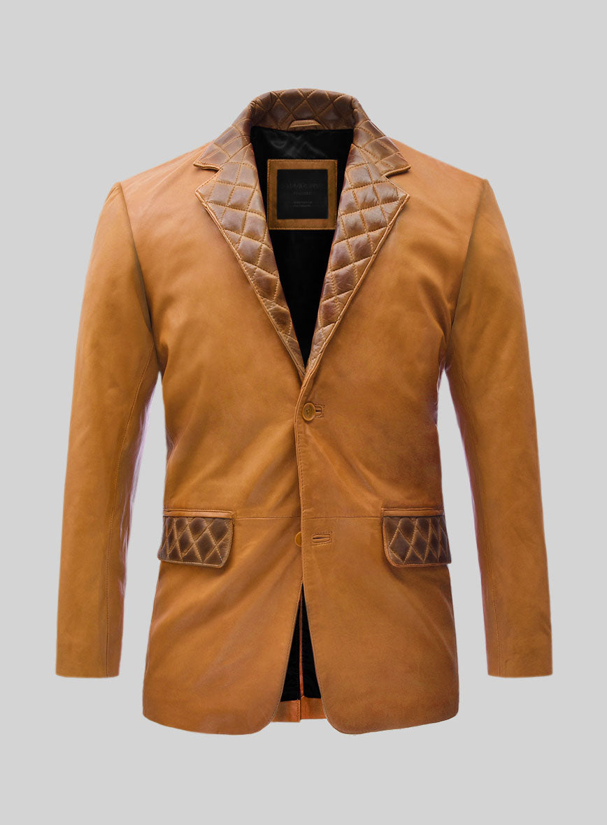 Harper Burnt Mustard Leather Blazer - StudioSuits