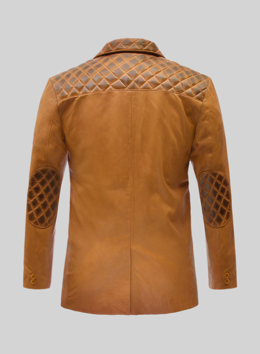 Harper Burnt Mustard Leather Blazer - StudioSuits