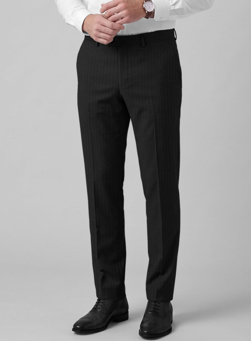 Hardy Minnis Black Herringbone Wool Pants - StudioSuits