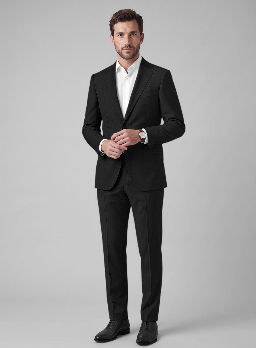 Hardy Minnis Black Herringbone Wool Suit - StudioSuits