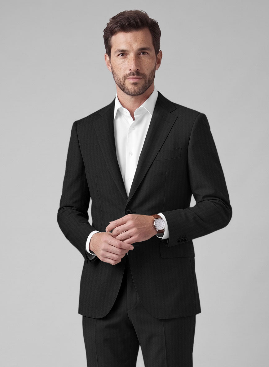 Hardy Minnis Black Herringbone Wool Suit - StudioSuits