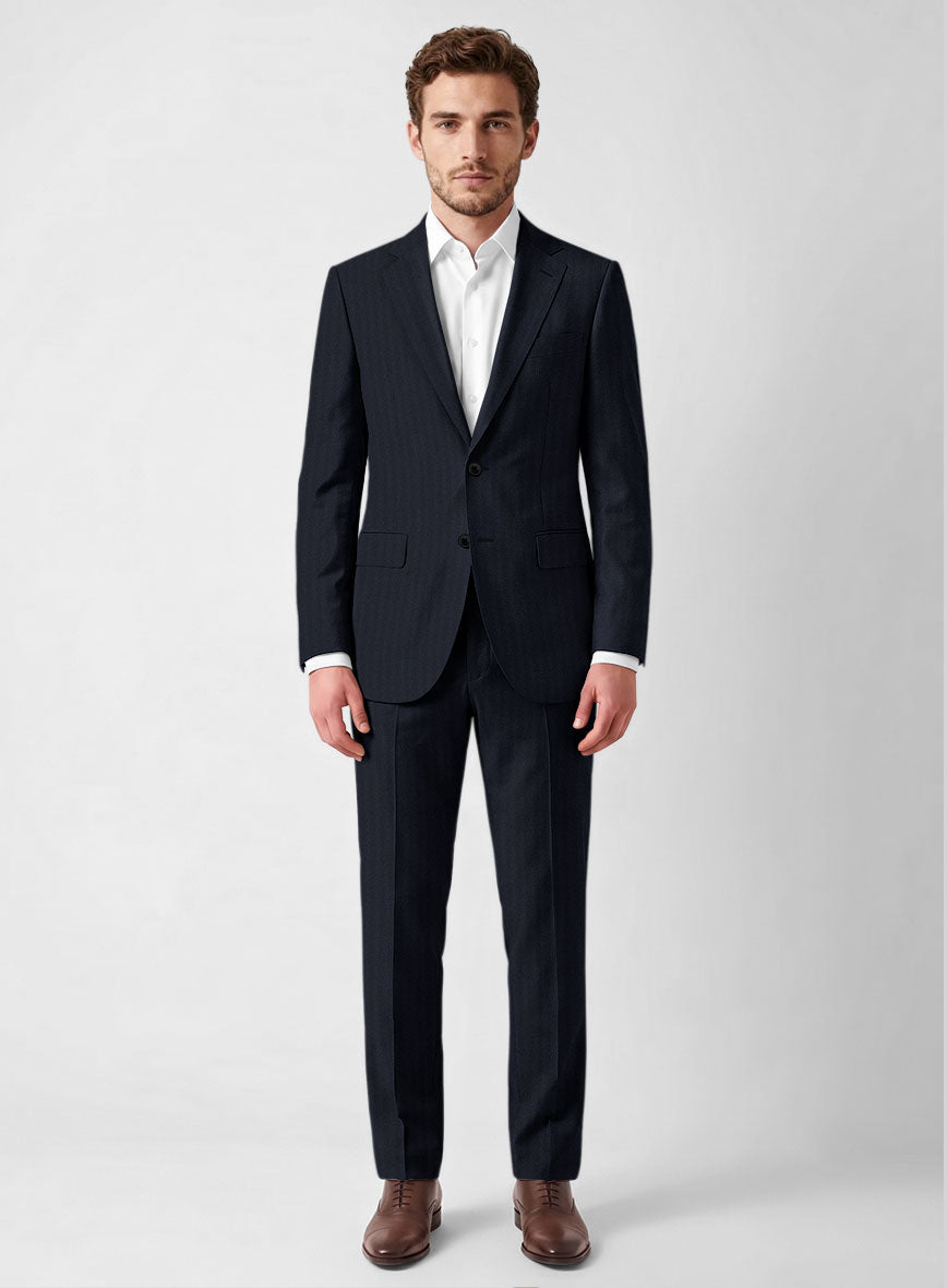Hardy Minnis Blue Herringbone Wool Suit - StudioSuits