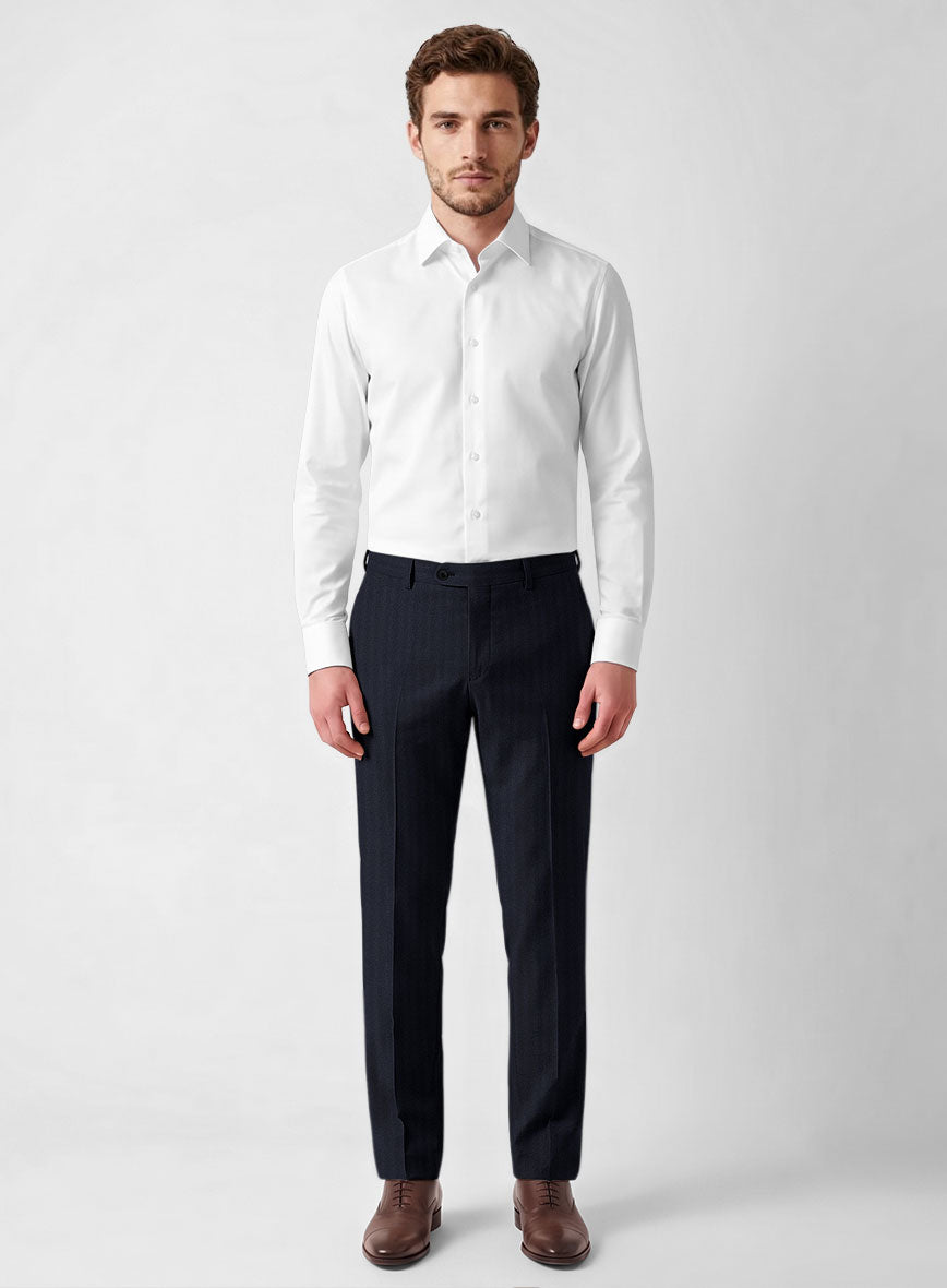 Hardy Minnis Blue Herringbone Wool Pants - StudioSuits