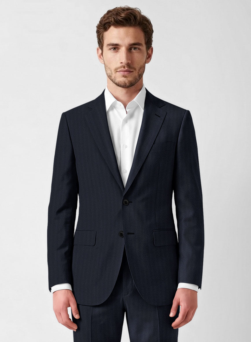 Hardy Minnis Blue Herringbone Wool Suit - StudioSuits