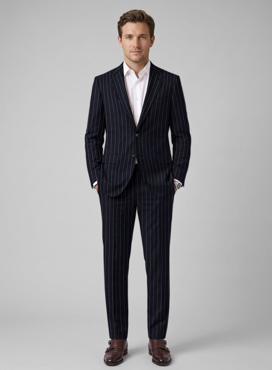 Hardy Minnis Blue Rope Stripe Wool Suit - StudioSuits