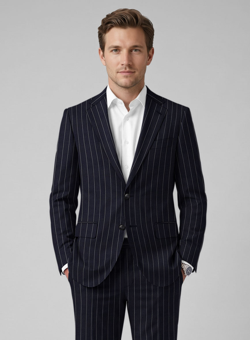 Hardy Minnis Blue Rope Stripe Wool Suit - StudioSuits