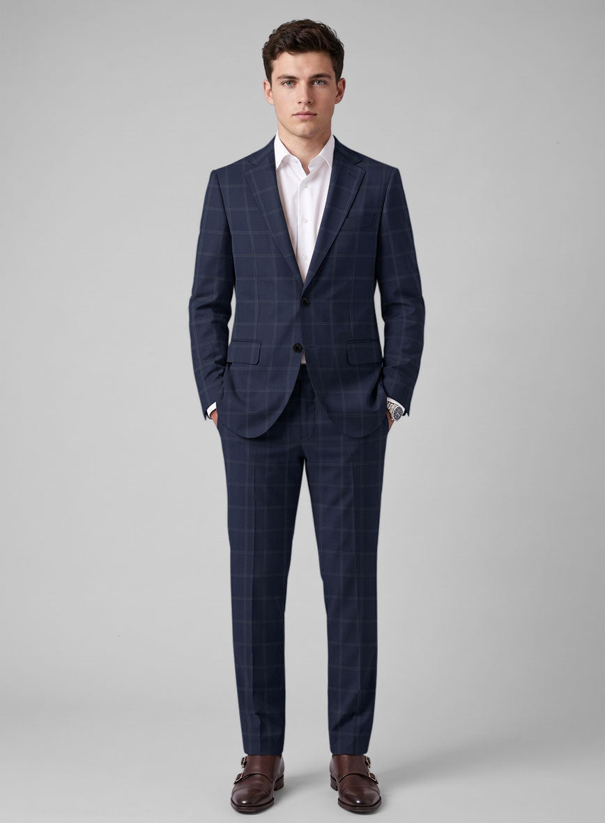Hardy Minnis Blue Windowpane Wool Suit - StudioSuits