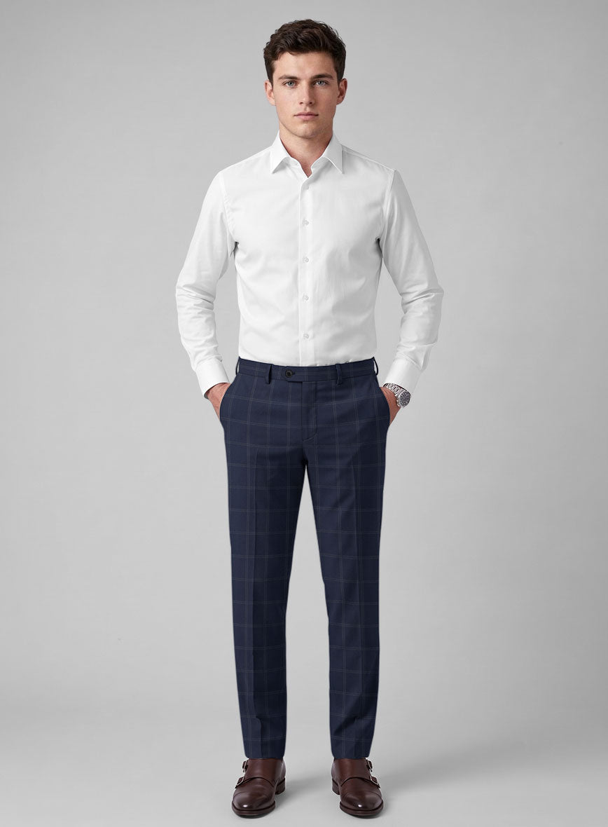 Hardy Minnis Blue Windowpane Wool Pants - StudioSuits