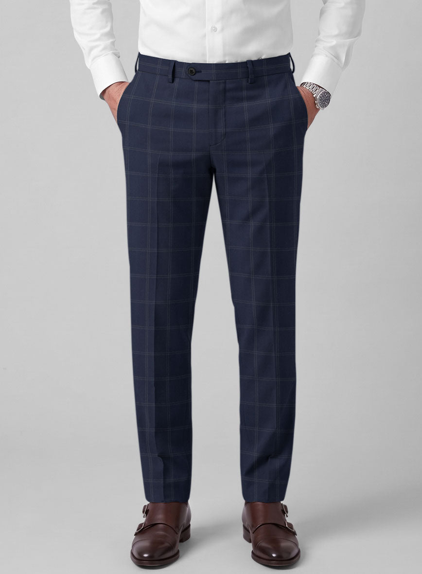Hardy Minnis Blue Windowpane Wool Pants - StudioSuits