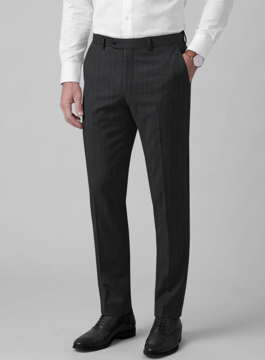 Hardy Minnis Charcoal Chalkstripe Wool Pants - StudioSuits