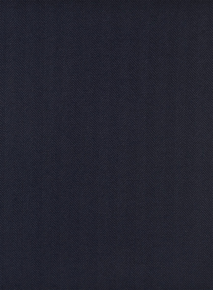 Close-up of navy blue herringbone wool suit fabric