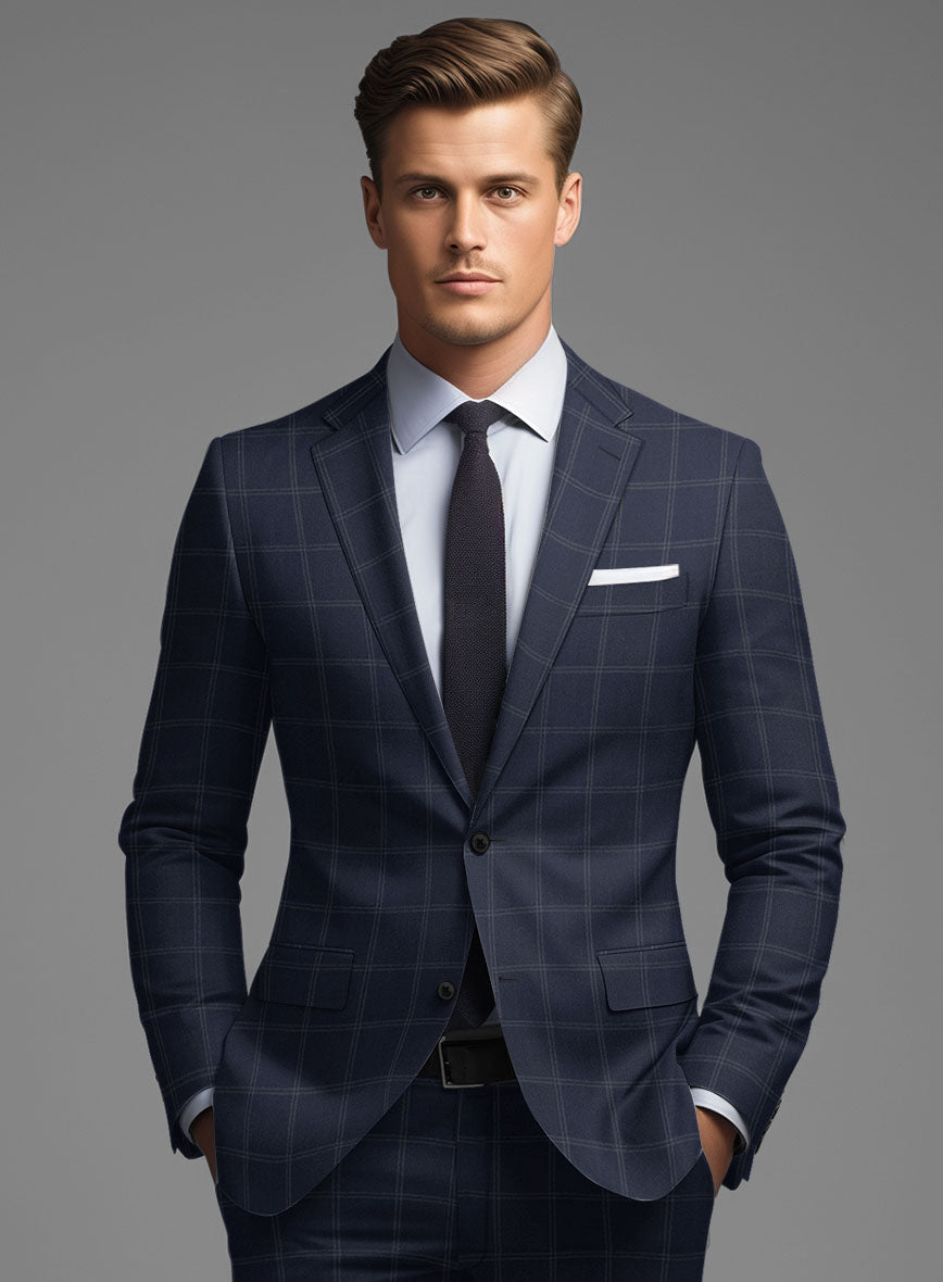 Hardy Minnis Blue Windowpane Wool Jacket - StudioSuits