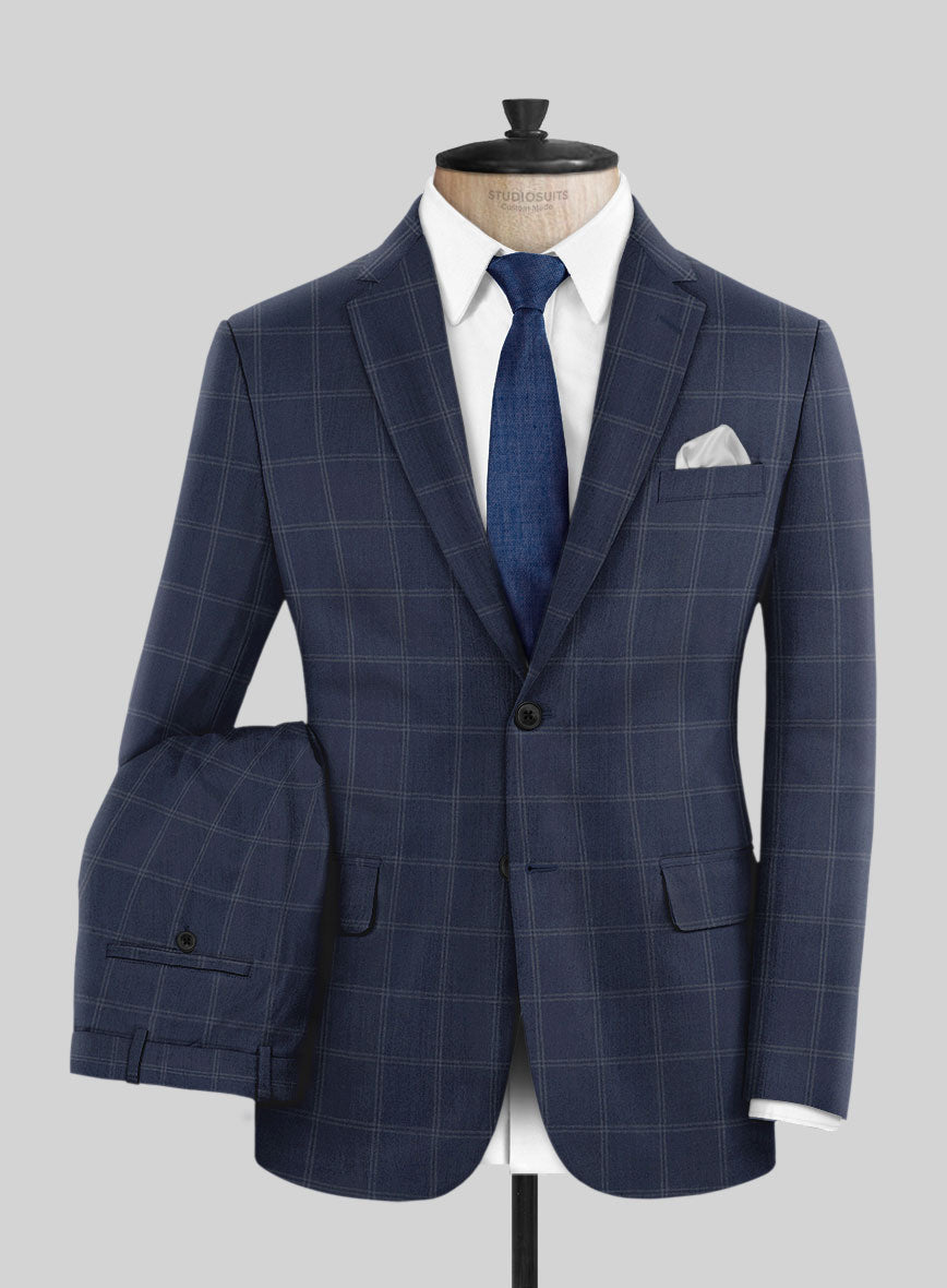 Hardy Minnis Blue Windowpane Wool Suit - StudioSuits