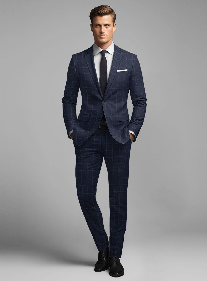 Hardy Minnis Blue Windowpane Wool Suit - StudioSuits