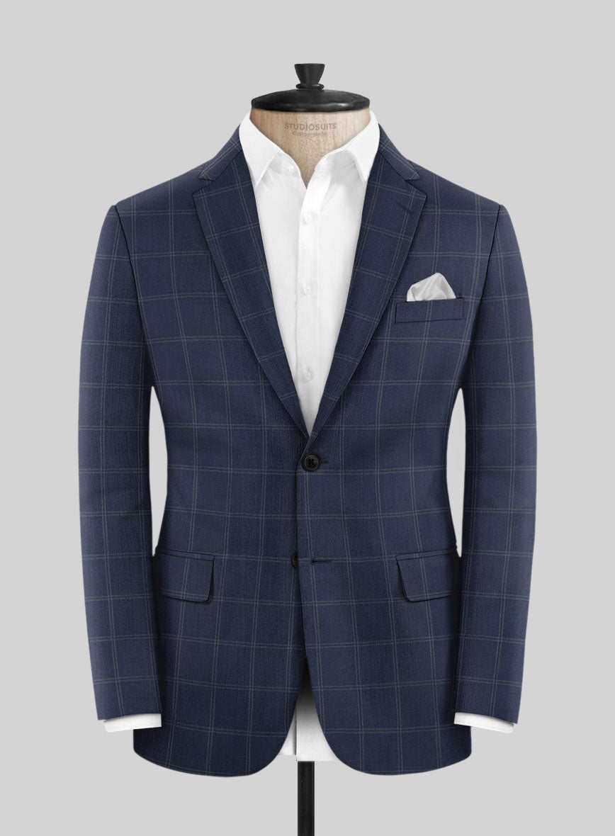 Hardy Minnis Blue Windowpane Wool Suit - StudioSuits