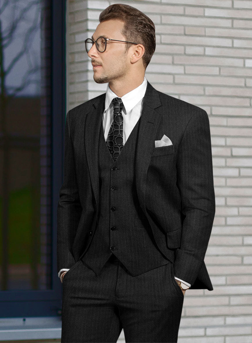 Hardy Minnis Charcoal Herringbone Wool Suit - StudioSuits