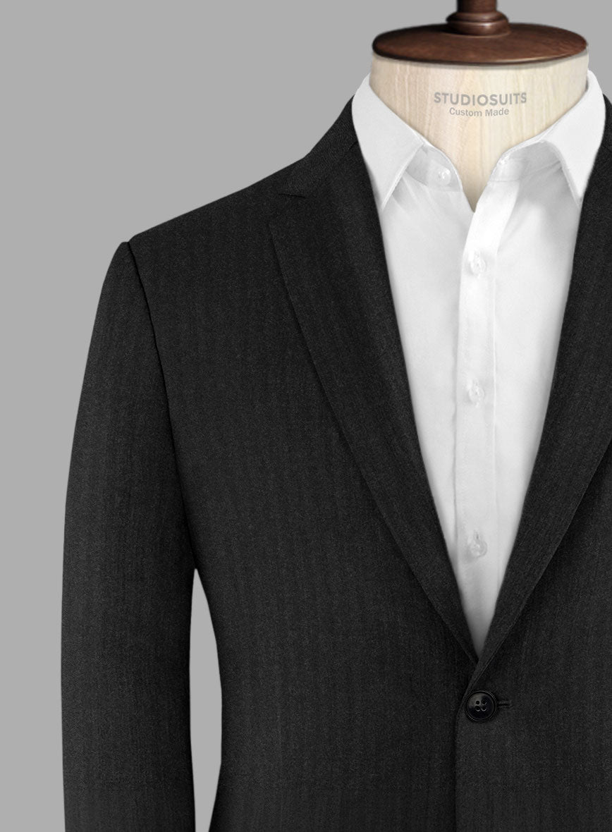 Hardy Minnis Charcoal Herringbone Wool Suit - StudioSuits