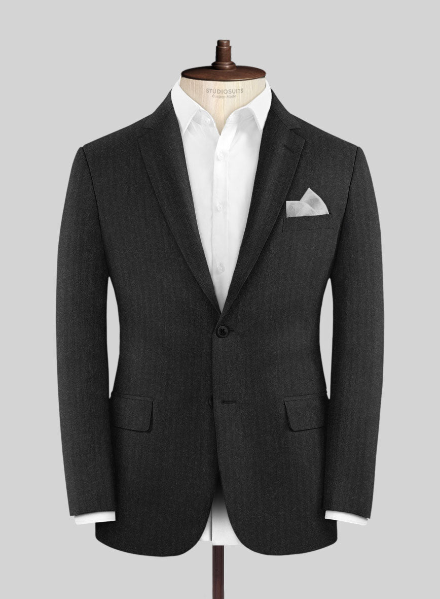 Hardy Minnis Charcoal Herringbone Wool Suit - StudioSuits