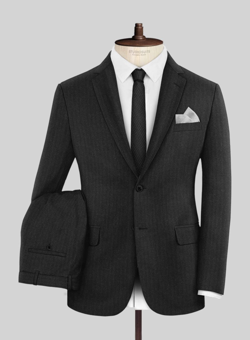 Hardy Minnis Charcoal Herringbone Wool Suit - StudioSuits