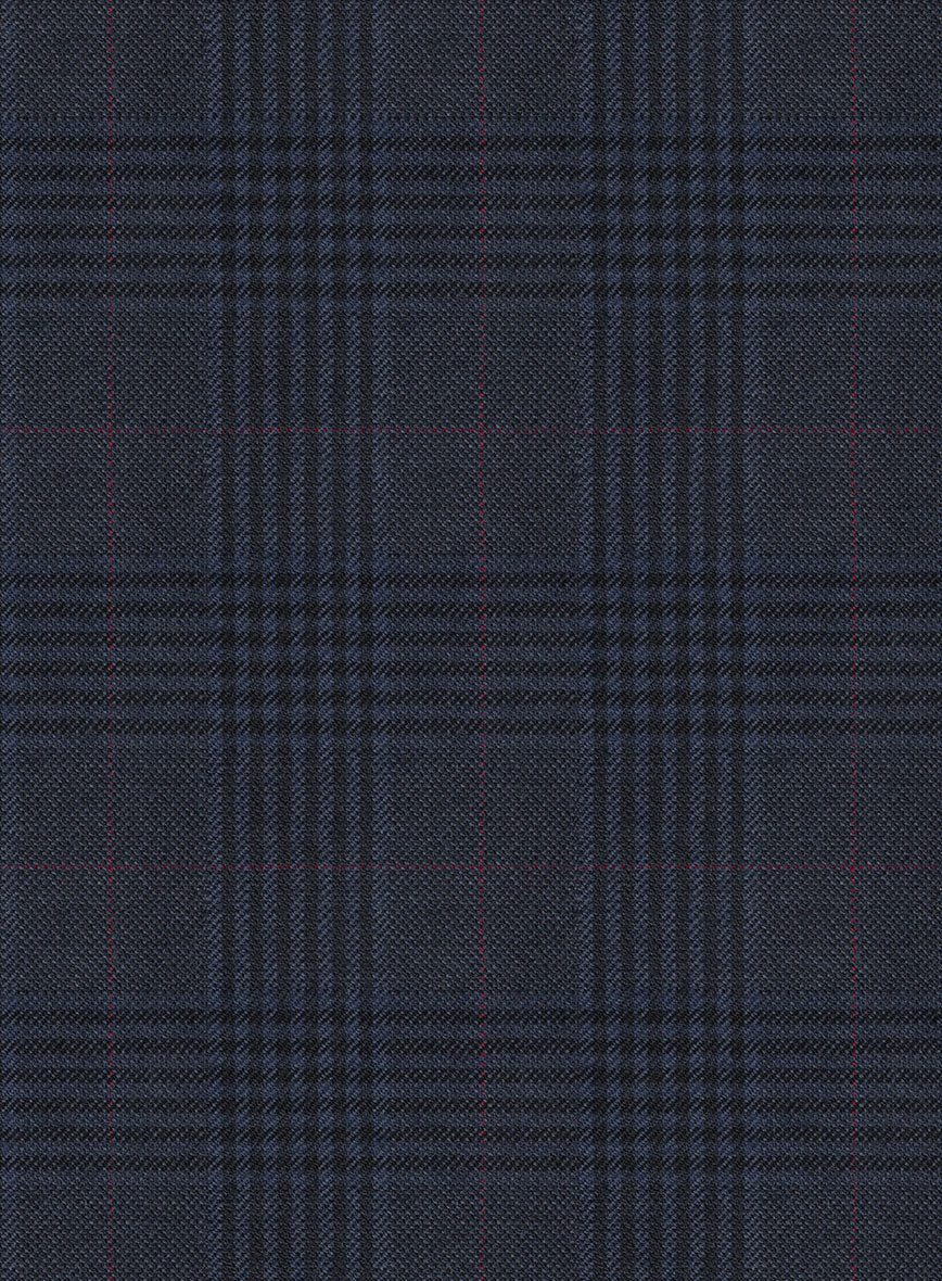 Hardy Minnis Dark Blue Checks Wool Pants - StudioSuits
