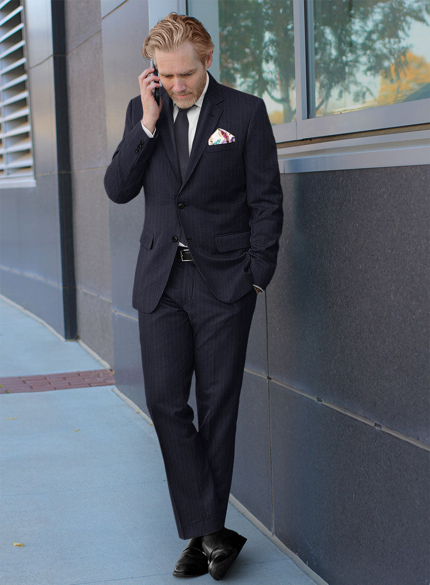 Hardy Minnis Navy Blue Herringbone Wool Suit – StudioSuits