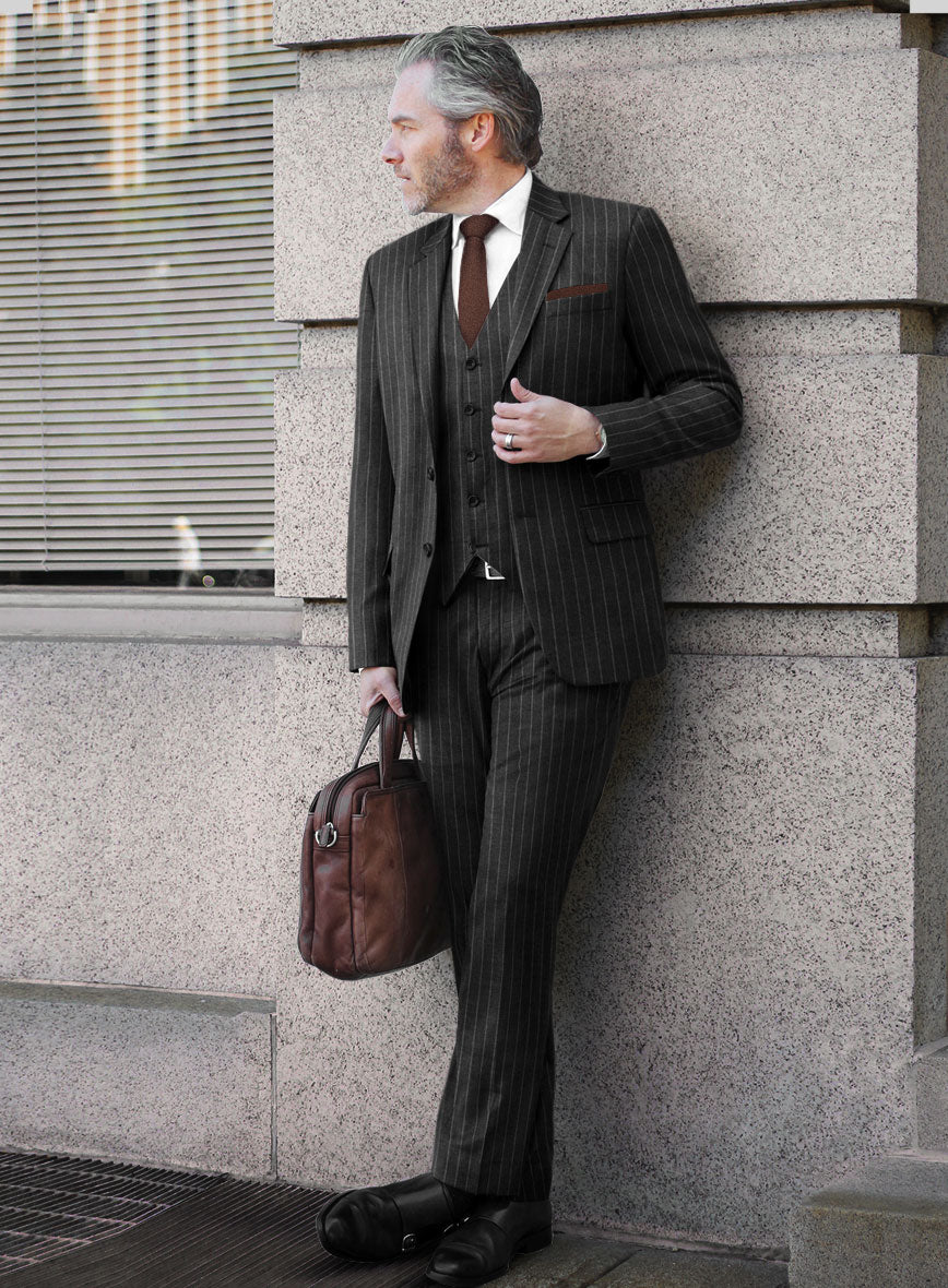 Hardy Minnis Charcoal Rope Stripe Wool Suit - StudioSuits
