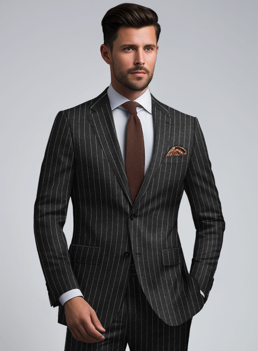 Hardy Minnis Charcoal Rope Stripe Wool Suit - StudioSuits