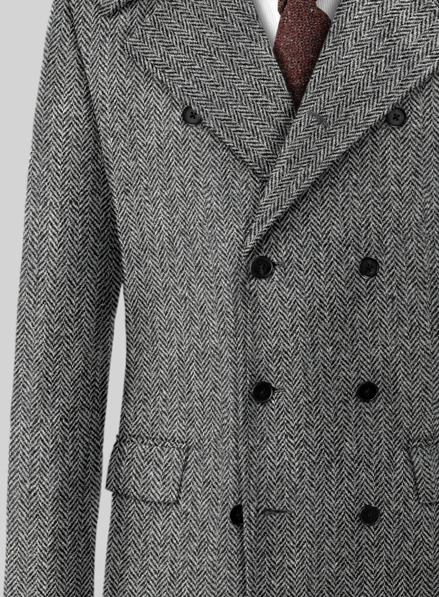 Harris Tweed Gray Herringbone GQ Overcoat – StudioSuits