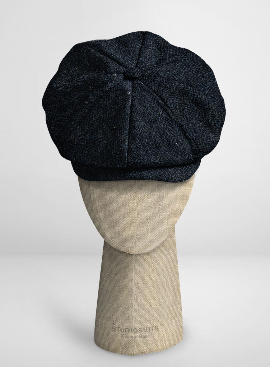 Harris Tweed Dark Blue Herringbone Newsboy Cap - StudioSuits