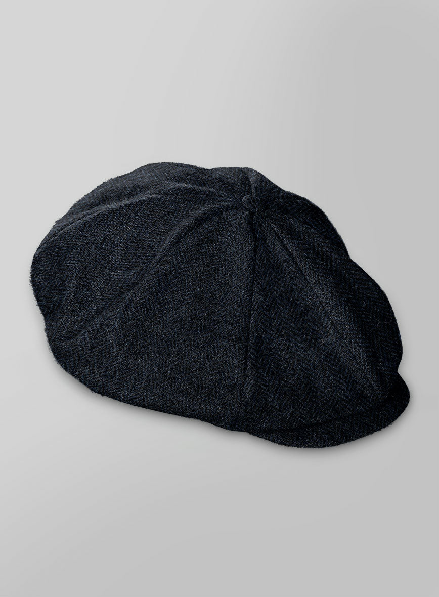 Harris Tweed Dark Blue Herringbone Newsboy Cap - StudioSuits