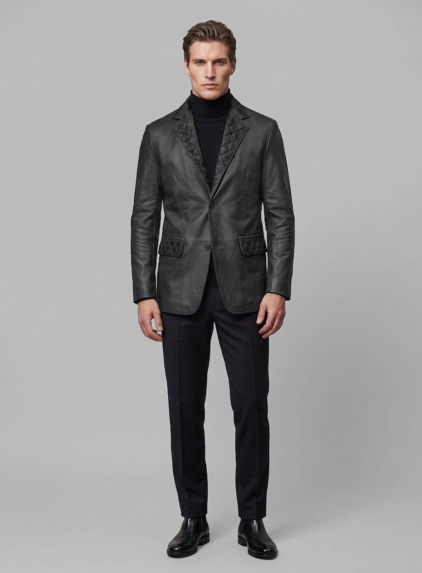 Harper Burnt Charcoal Leather Blazer - StudioSuits