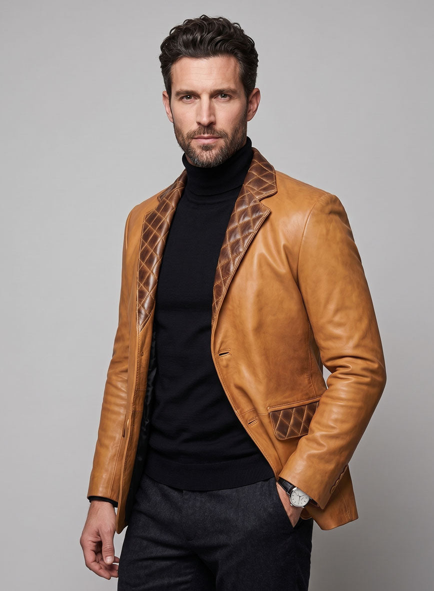 Harper Burnt Mustard Leather Blazer - StudioSuits