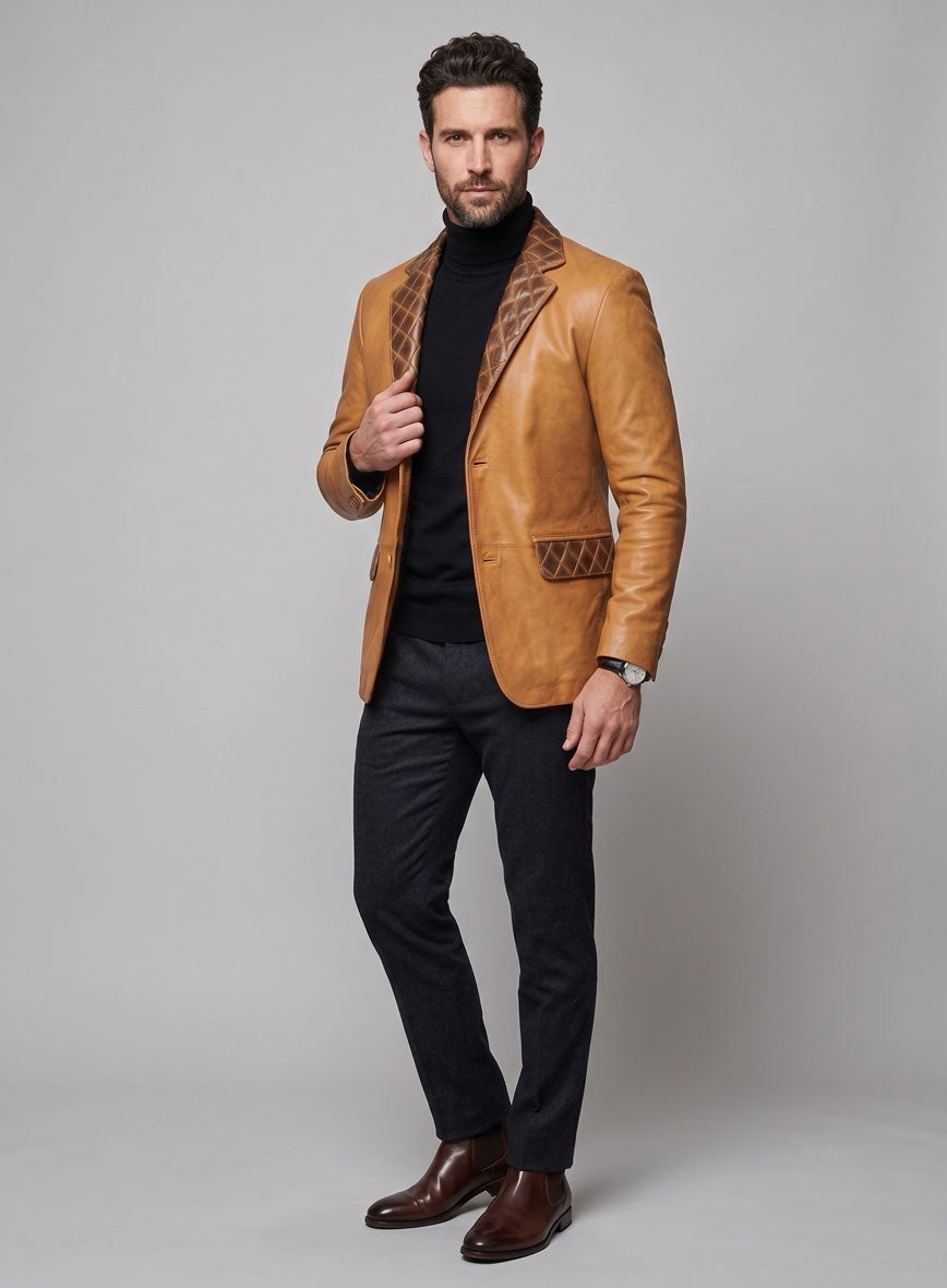 Harper Burnt Mustard Leather Blazer - StudioSuits