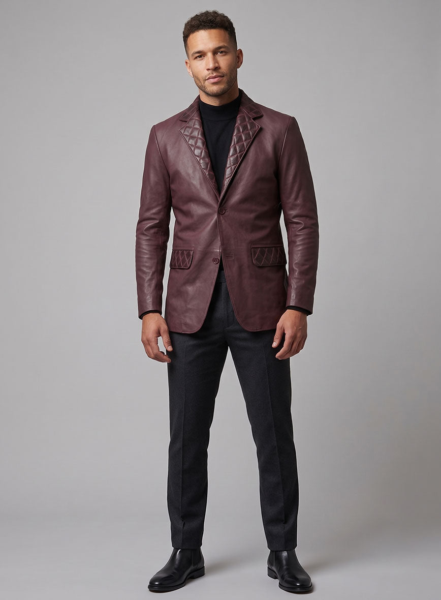 Harper Burnt Wine Leather Blazer - StudioSuits