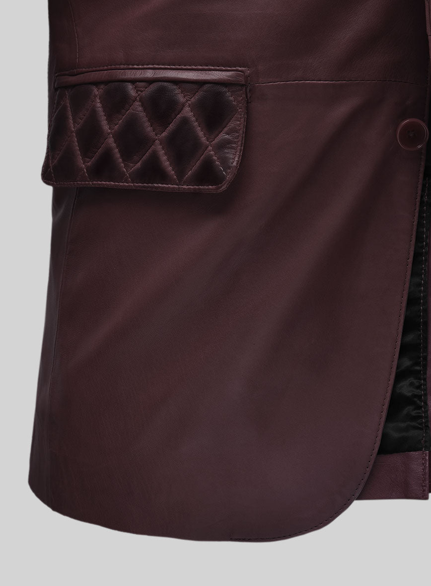 Harper Burnt Wine Leather Blazer - StudioSuits