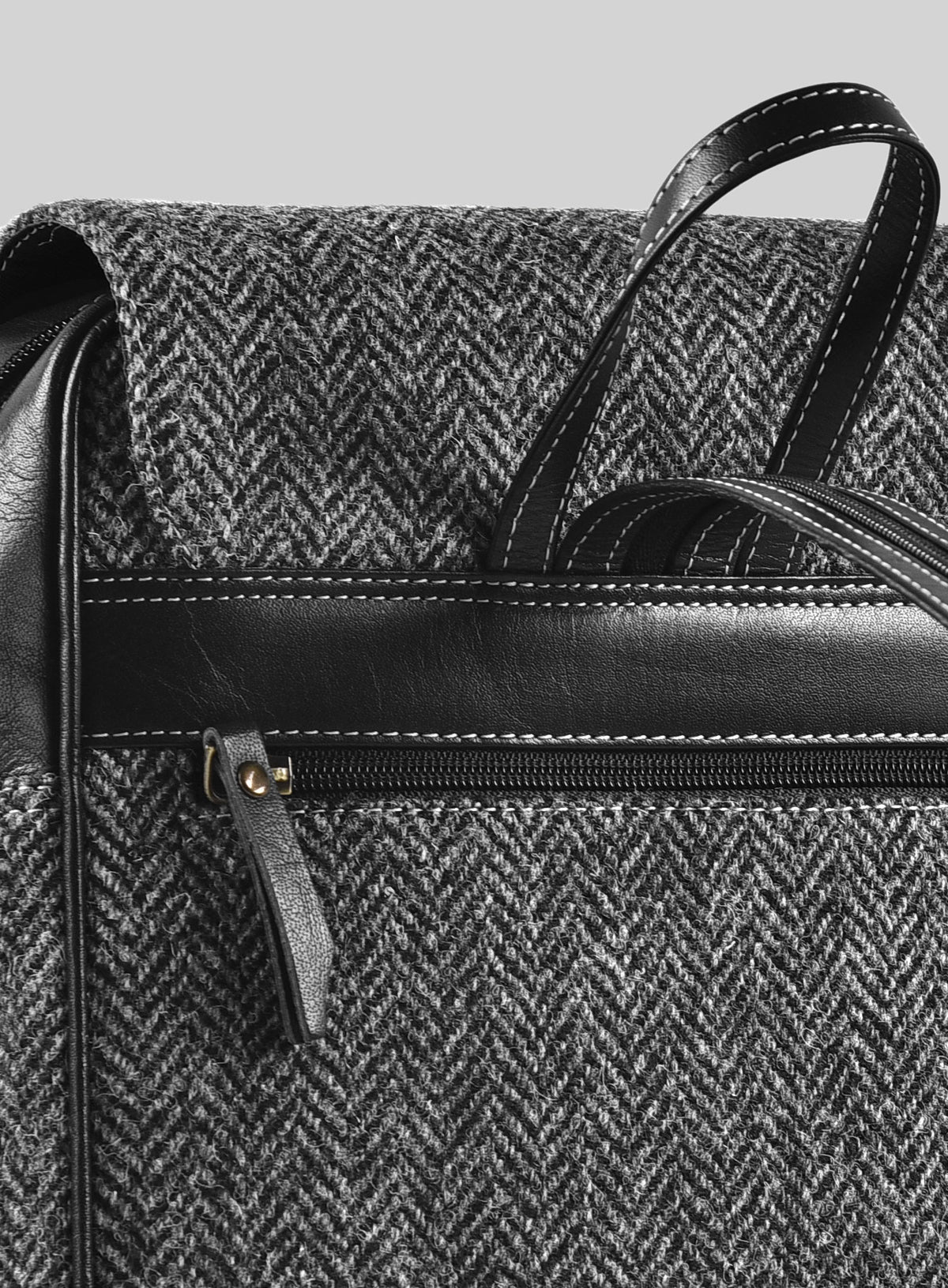 Harris Tweed Dark Gray Herringbone Flap Backpack - StudioSuits