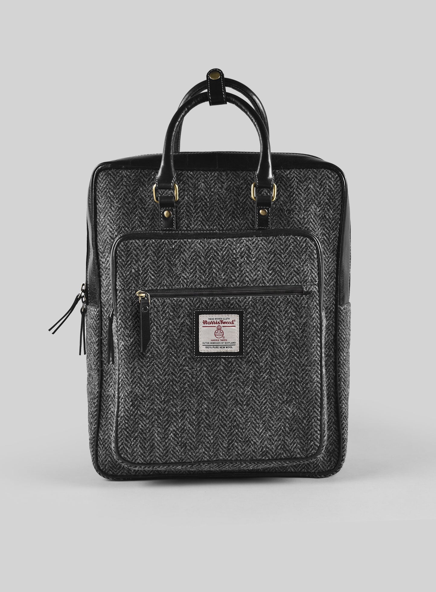 dark gray leather backpack VERA quality leather can provide Harris Tweed Dark Gray Herringbone