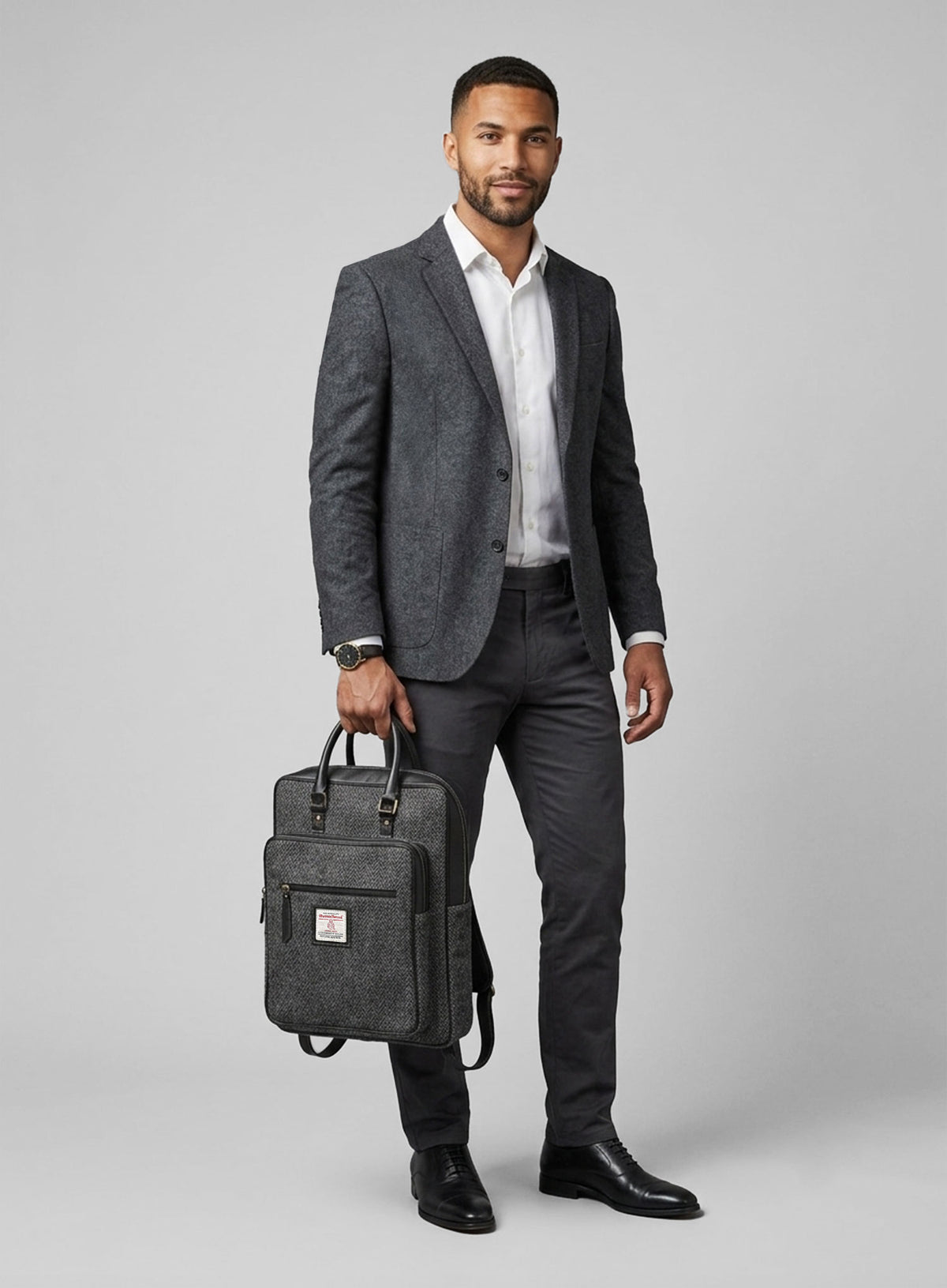 Harris Tweed Dark Gray Herringbone Backpack - StudioSuits