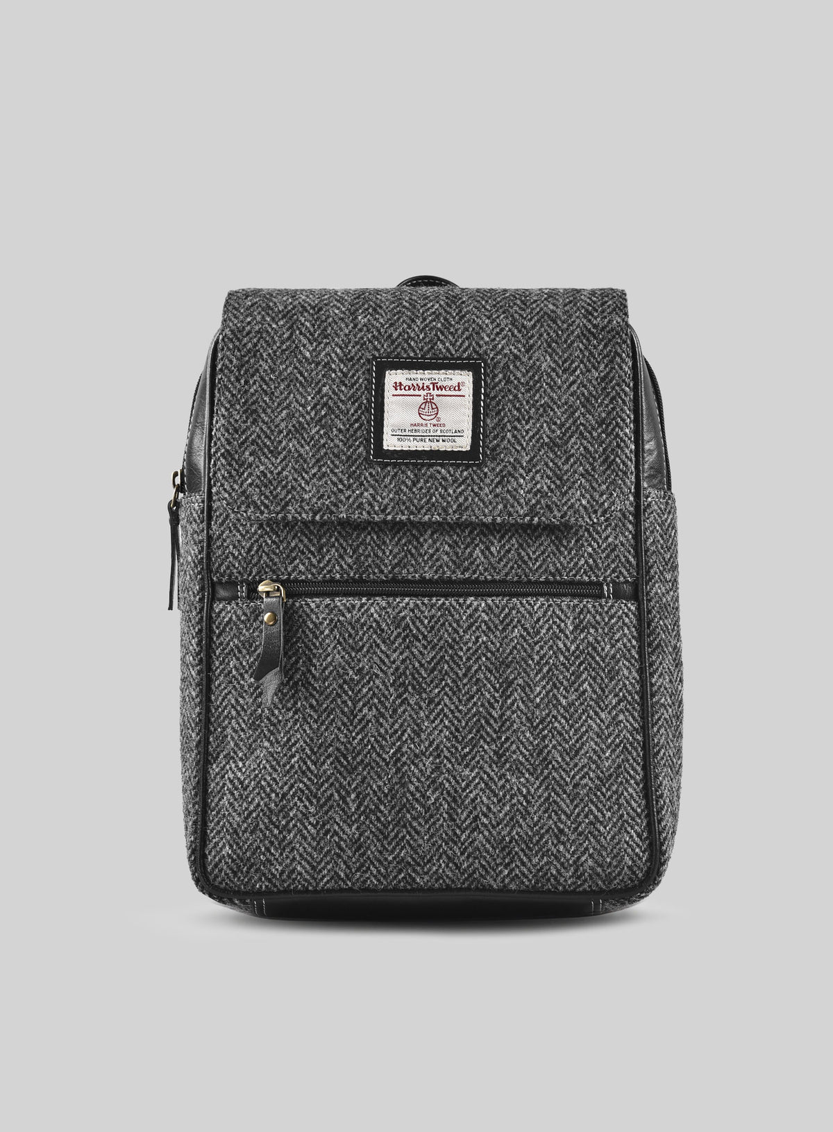 Harris Tweed Dark Gray Herringbone Flap Backpack - StudioSuits