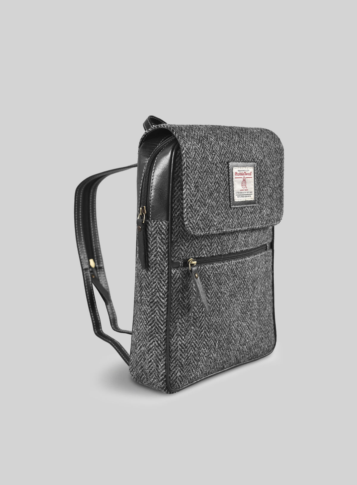 Harris Tweed Dark Gray Herringbone Flap Backpack - StudioSuits