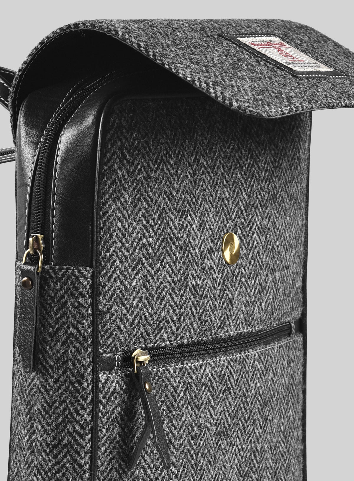 Harris Tweed Dark Gray Herringbone Flap Backpack - StudioSuits